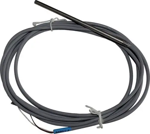 Sensor von Wolf mit einem Metallsensor und grauem Kabel, geeignet für Temperaturmessungen in technischen Anwendungen.
